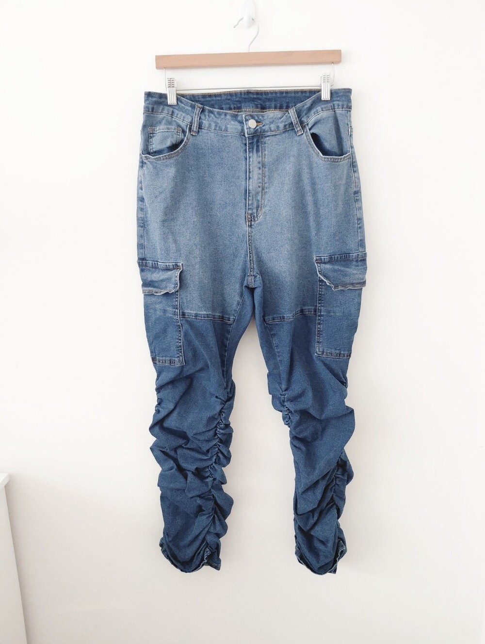 SHEIN Curve Blue Ruched Cargo Denim Jeans